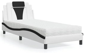 Κρεβάτι με Στρώμα Μαύρο/Λευκό 90x190 εκ. από Συνθετικό Δέρμα