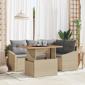 vidaXL Σετ 5 Τεμαχίων Καναπέ Κήπου με Μαξιλάρια Μπεζ Ρατάν Πολυ