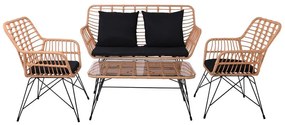SALSA MAX Living Set Κήπου 4 τεμαχίων, Μέταλλο Βαφή Μαύρο, Wicker Φυσικό, Μαξιλάρια Μαύρο 106x55x45-147x70x105-65x67x96 Ε285,S