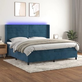 Κρεβάτι Boxspring με Στρώμα &amp; LED Σκ. Μπλε 200x200εκ. Βελούδινο - Μπλε