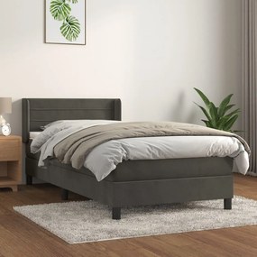 Κρεβάτι Boxspring με Στρώμα Σκούρο Γκρι 100x200 εκ. Βελούδινο