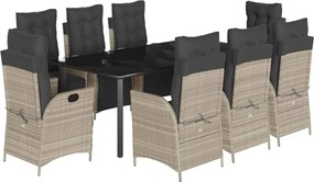 vidaXL Σετ Τραπεζαρίας Κήπου 9 τεμ. Αν. Γκρι Συνθ. Ρατάν με Μαξιλάρια