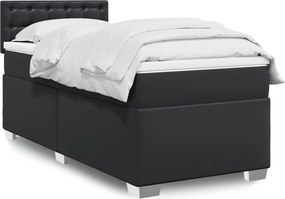 vidaXL Κρεβάτι Boxspring με Στρώμα Μαύρο 90x200εκ. από Συνθετικό Δέρμα