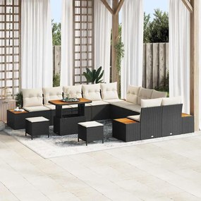 vidaXL Σετ Καναπέ Κήπου με μαξιλάρι 13 pcs Μαύρο Πολυ ράταν