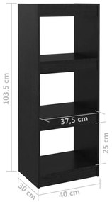 Βιβλιοθήκη/Διαχωριστικό Χώρου Μαύρο 40x30x103,5 εκ. Ξύλο Πεύκου - Μαύρο