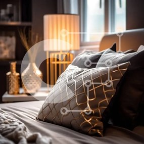 Intra Συλλεκτικό Ξύλινο Παζλ Plywood  4mm - Κομψό μαύρο και χρυσό υπνοδωμάτιο με κίτρινο ροζ τόνο Σε Ξύλινο Κουτί - Διαστάσεις Puzzle: 10x10 cm – 25 κομμάτια