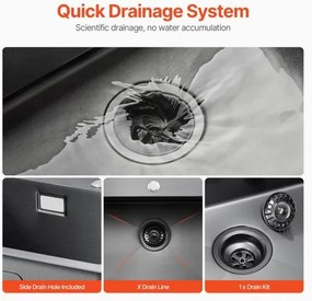 VEVOR 68cm Kitchen Sink Topmount Single Bowl Drop-In Basin Stainless Steel Black