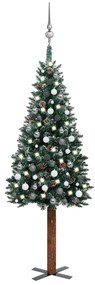 vidaXL Χριστουγεννιάτικο Δέντρο Slim με LED & Μπάλες Πράσινο 210 εκ.