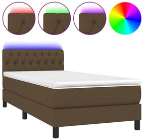 vidaXL Κρεβάτι Boxspring με Στρώμα &amp; LED Σκ.Καφέ 100x200 εκ Υφασμάτινο
