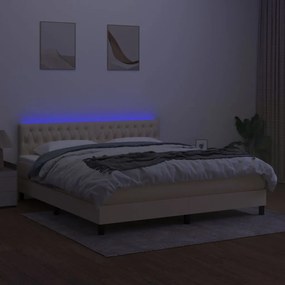 vidaXL Κρεβάτι Boxspring με Στρώμα &amp; LED Κρεμ 180x200 εκ. Υφασμάτινο
