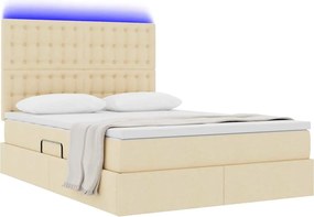 vidaXL LED Κρεβάτι αποθήκευσης με στρώμα Κρέμ 140 x 200 cm Ύφασμα