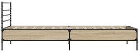 vidaXL Πλαίσιο Κρεβατιού Sonoma Δρυς 90 x 190 εκ. Επεξ. Ξύλο & Μέταλλο