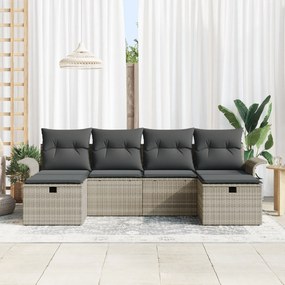 vidaXL Σετ Καναπέ Κήπου 6 τεμαχίων με Μαξιλάρια Ανοιχτό Γκρι Πολυ Ρατάν