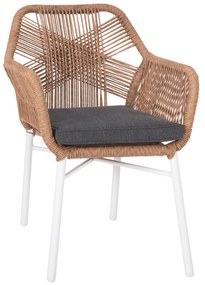 ARMCHAIR OUTDOORS TOPIN  ALUMINUM WHITE-P.E. RATTAN LIGHT BROWN-CUSHION GREY 58x60x83Hcm