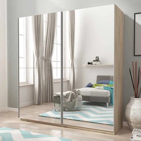 Ντουλάπα συρόμενη Michaela mirror-200 x 63 x 214 εκ.-Φυσικό