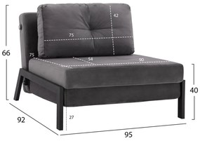 Πολυθρόνα - Κρεβάτι CONSTANCE C3078.11 Βελούδο Γκρί 95x92x66Υ εκ. 95x92x66 εκ.