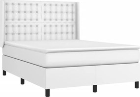 vidaXL Κρεβάτι Boxspring με Στρώμα &amp; LED Λευκό 140x200 εκ. Συνθ. Δέρμα