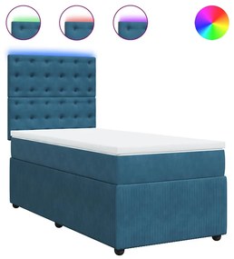 vidaXL Κρεβάτι Boxspring με Στρώμα Μπλε 90x190 εκ. Βελούδινο