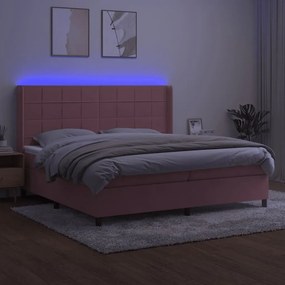 vidaXL Κρεβάτι Boxspring με Στρώμα &amp; LED Ροζ 200x200 εκ. Βελούδινο