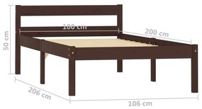 Πλαίσιο Κρεβατιού Σκούρο Καφέ 100 x 200 εκ. Μασίφ Ξύλο Πεύκου - Καφέ