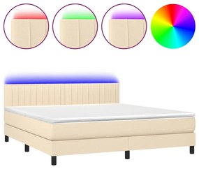 ΚΡΕΒΑΤΙ BOXSPRING ΜΕ ΣΤΡΩΜΑ &amp; LED ΚΡΕΜ 160X200 ΕΚ. ΥΦΑΣΜΑΤΙΝΟ 3133330