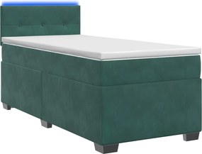 vidaXL Κρεβάτι Box Spring με Στρώμα και LED Σκούρο Πράσινο 90 x 200 cm