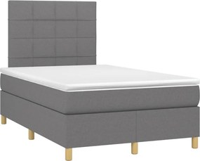 vidaXL Κρεβάτι Boxspring με Στρώμα &amp; LED Σκ.Γκρι 120x200 εκ Υφασμάτινο