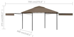 Κιόσκι με 2 Επεκτεινόμενες Οροφές Taupe 3x3x2,75 μ. 180 γρ/μ² - Μπεζ-Γκρι