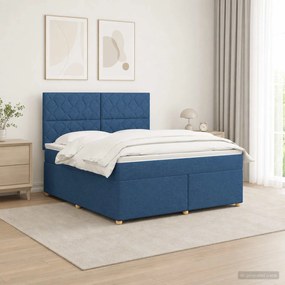 vidaXL Κρεβάτι box spring με στρώμα Μπλε 160 x 200 cm Ύφασμα