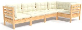 vidaXL Σαλόνι Κήπου Σετ 5 Τεμαχίων από Ξύλο Πεύκου με Κρεμ Μαξιλάρια