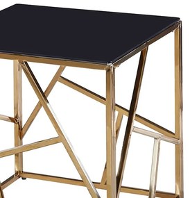 Βοηθητικό τραπέζι σαλονιού Tabar pakoworld ατσάλι χρυσό-γυαλί 8mm μαύρο 55x55x55εκ