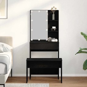 vidaXL Σετ Τραπέζι Μακιγιάζ με LED Μαύρη Δρυ Επεξεργασμένο Ξύλο