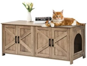 VEVOR Cat Litter Box Enclosure Wooden Litter Box Furniture Hidden 2 Rooms Greige