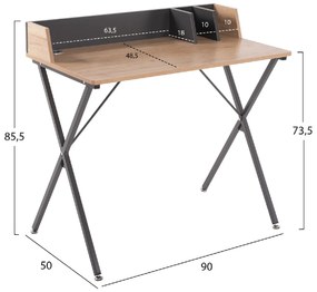 ΓΡΑΦΕΙΟ HM9320 ΜΕΤΑΛΛΙΚΟ ΣΚΟΥΡΟ ΓΚΡΙ ΜΕ MDF ΕΠΙΦΑΝΕΙΑ ΣΕ ΟΑΚ 90Χ50Χ73,5-85,5Υεκ.