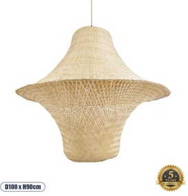 02047 GloboStar® JUNIPER 02047 Boho Κρεμαστό Φωτιστικό Καμπάνα Μονόφωτο 1 x E27 IP20 Μπεζ Ξύλο - Μ100 x Π100 x Υ90cm
