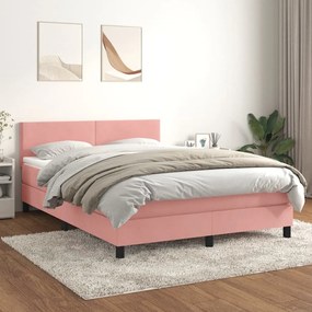 3141184 vidaXL Κρεβάτι Boxspring με Στρώμα Ροζ 140x190 εκ. Βελούδινο Ροζ, 1 Τεμάχιο