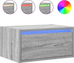 vidaXL Κομοδίνο Επιτοίχιο με Φώτα LED Γκρι Sonoma