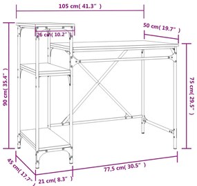 Γραφείο με Ράφια Καπνιστή Δρυς 105x50x90 εκ. Επεξ. Ξύλο/Σίδηρος - Καφέ