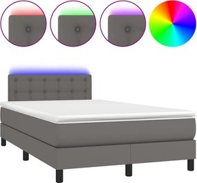 vidaXL Κρεβάτι Boxspring με Στρώμα &amp; LED Γκρι 120x190 εκ. Συνθ. Δέρμα