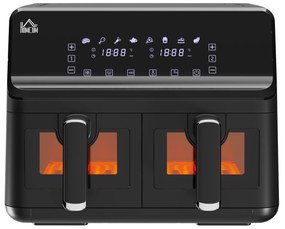 HOMCOM Φριτέζα αέρος, 2 καλάθια τηγανίσματος á 4 λίτρα, 8 προγράμματα, φως, χρονοδιακόπτης, 38,5 x 38 x 30,5 cm, Μαύρο