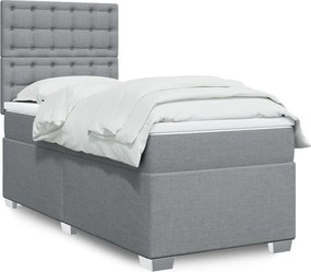 vidaXL Κρεβάτι Boxspring με Στρώμα Ανοιχτό Γκρι 90x200 εκ. Υφασμάτινο