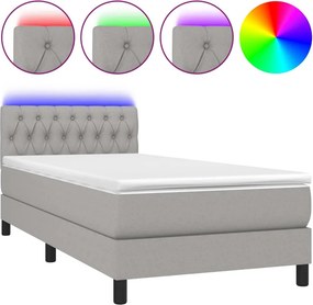 vidaXL Κρεβάτι Boxspring με Στρώμα &amp; LED Αν.Γκρι 100x200 εκ Υφασμάτινο