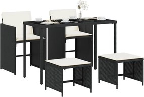 vidaXL Σετ Τραπεζαρίας Κήπου 5 Τεμαχίων Μαύρο Συνθ. Ρατάν με Μαξιλάρια