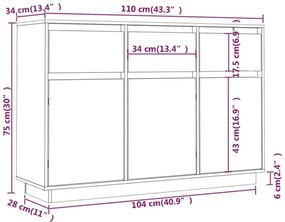 Μπουφές 110 x 34 x 75 εκ. από Μασίφ Ξύλο Πεύκου - Καφέ