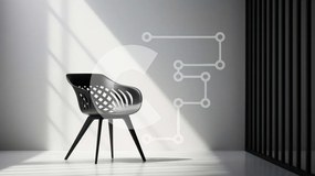 Intra Συλλεκτικό Ξύλινο Παζλ Plywood  4mm - Μαύρη καρέκλα σε λευκό δωμάτιο με υφαντό σχέδιο Σε Ξύλινο Κουτί - Διαστάσεις Puzzle: 10x10 cm – 25 κομμάτια