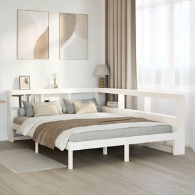 Κρεβάτι Βιβλιοθήκη Χωρίς Στρώμα 140x190 εκ Μασίφ Ξύλο Πεύκου - Λευκό