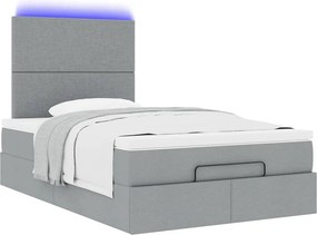 vidaXL Οθωμανικό κρεβάτι με στρώμα &amp; LEDs Ανοιχτό γκρι Ύφασμα