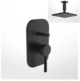 La Torre New Tech Black Matt 12050R-400 Μίκτης Εντοιχισμού 2 Εξ. με Εκτροπέα+Ανακλινόμενη Κεφαλή Square 20x20εκ+Μπράτσο Οροφής