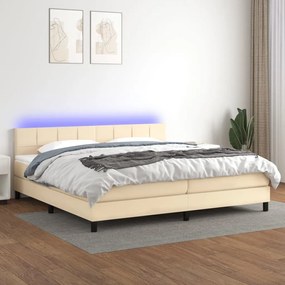 vidaXL Κρεβάτι Boxspring με Στρώμα & LED Κρεμ 200x200 εκ. Υφασμάτινο