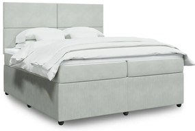 vidaXL Κρεβάτι Boxspring με Στρώμα Ανοιχτό Γκρι 200x200 εκ. Βελούδινο